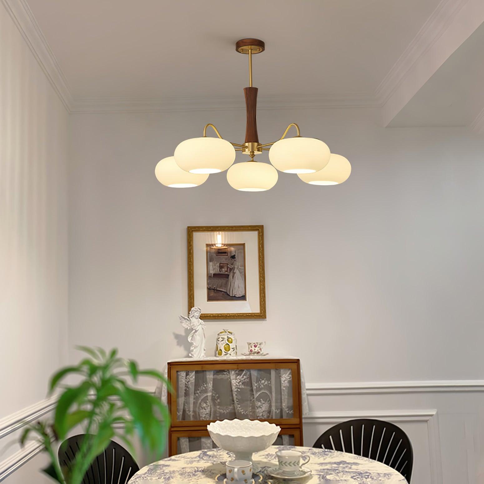 Candy Brass Wooden Persimmon Mid-Century Retro Glass Chandeliers