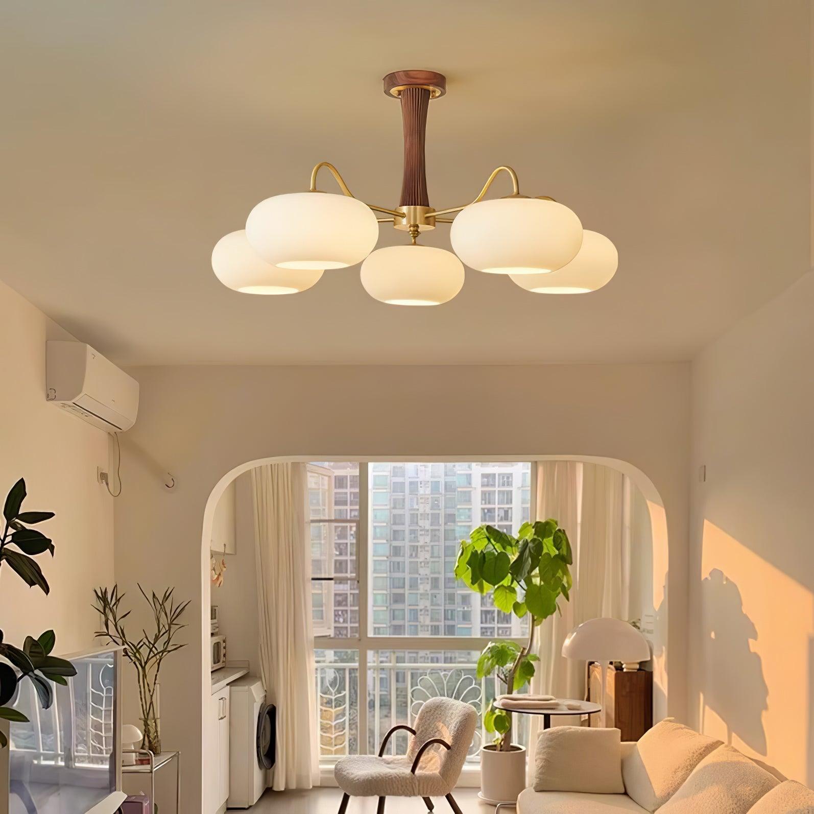Candy Brass Wooden Persimmon Mid-Century Retro Glass Chandeliers