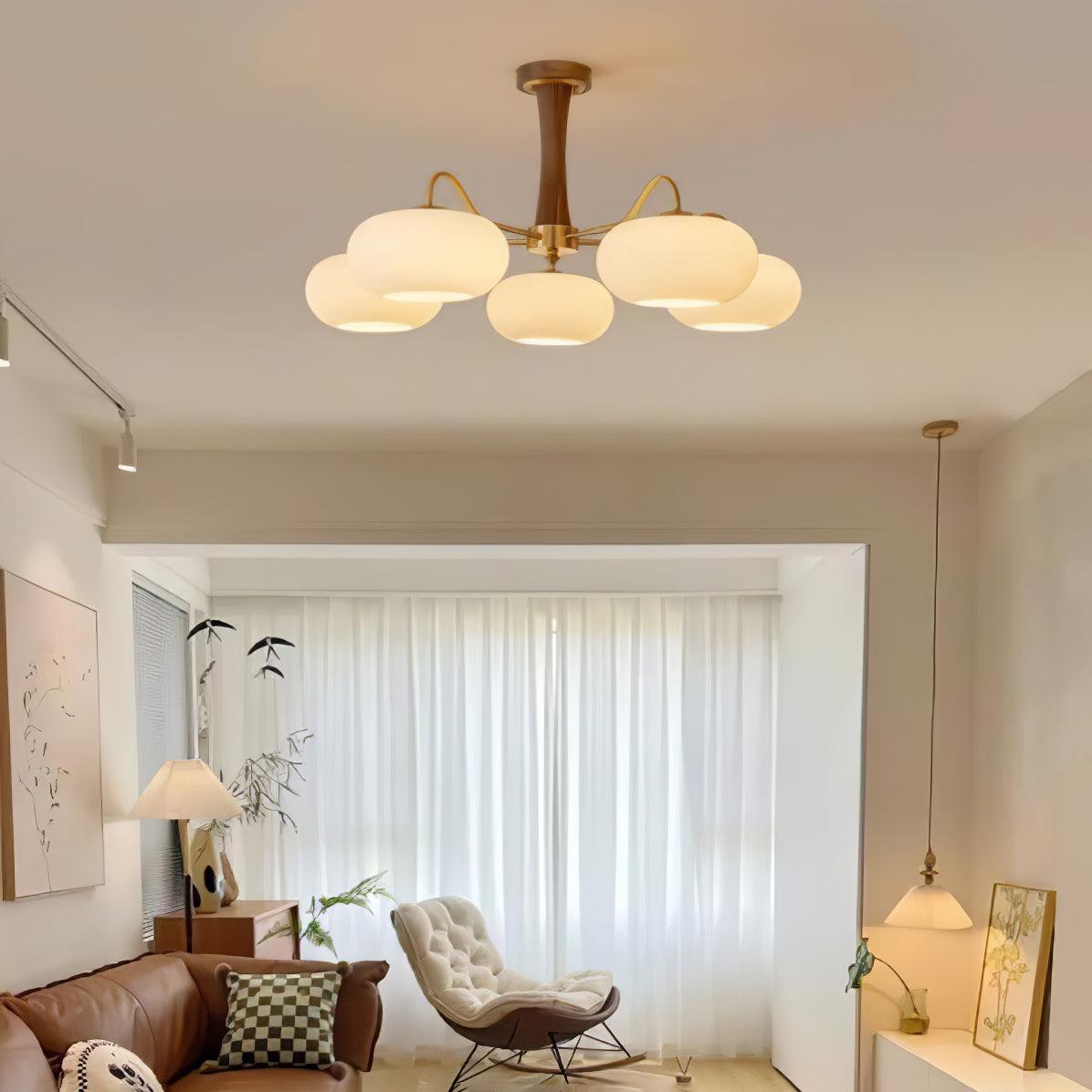 Candy Brass Wooden Persimmon Mid-Century Retro Glass Chandeliers