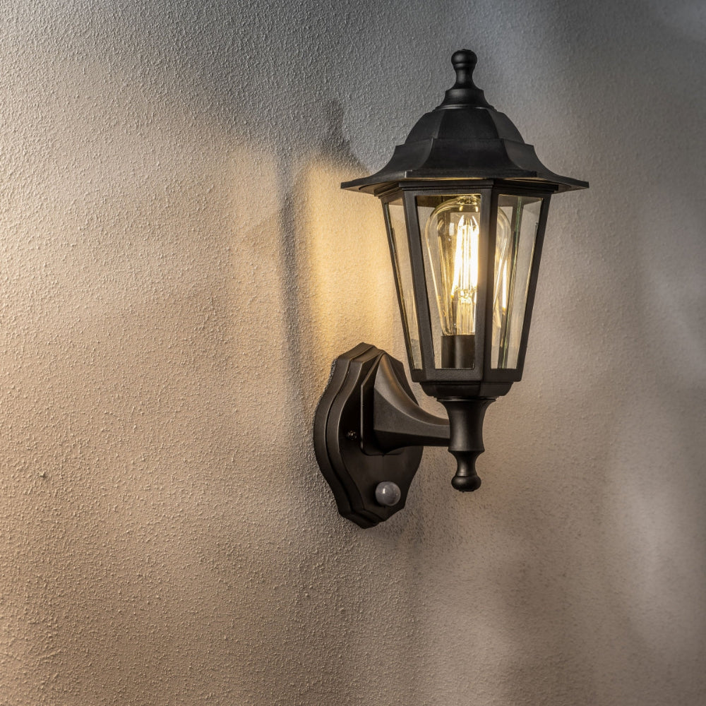 Traditional Outdoor Wall Light with Sensor Durable Black Finish