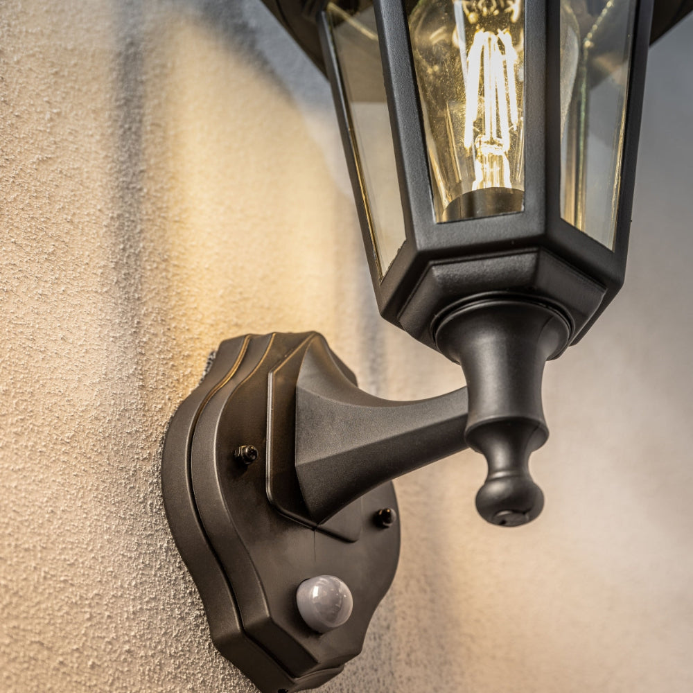 Traditional Outdoor Wall Light with Sensor Durable Black Finish