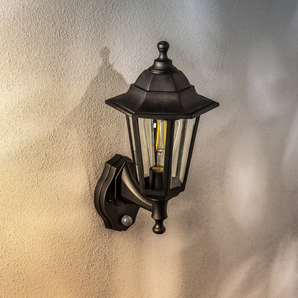 Traditional Outdoor Wall Light with Sensor Durable Black Finish