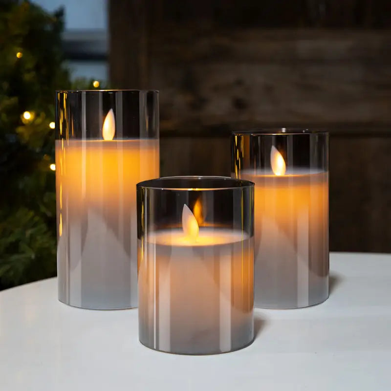 Set of 3 LED Wax Candle Lamps with Glass Cover Realistic Flickering Flame Effect