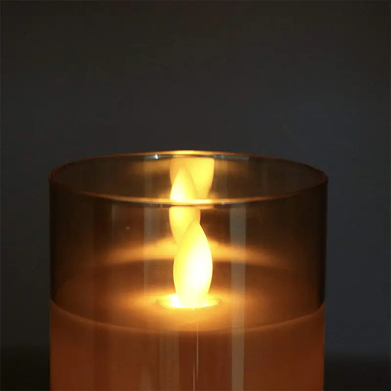 Set of 3 LED Wax Candle Lamps with Glass Cover Realistic Flickering Flame Effect