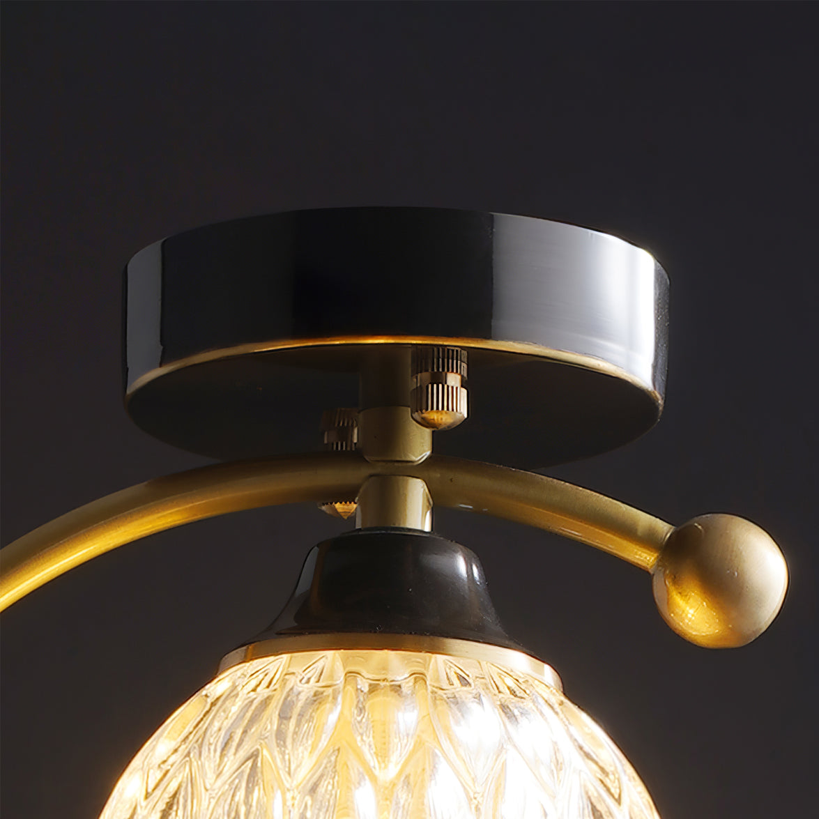 Modern Brass Ceiling Light with Glass Shade and Ceramic Bird Detail