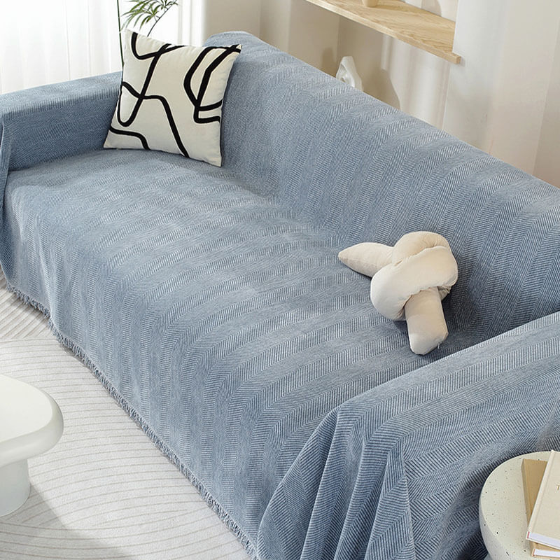 Elegant Chenille Sofa Throw Soft Herringbone Blanket with Tassels