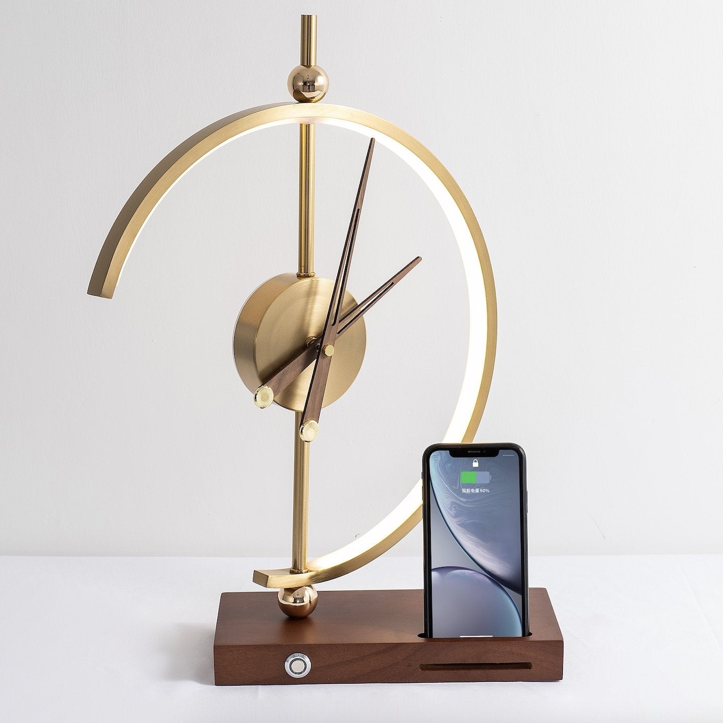 Modern Clock Desk Lamp with Wireless Charger in LED Light and Modern Design