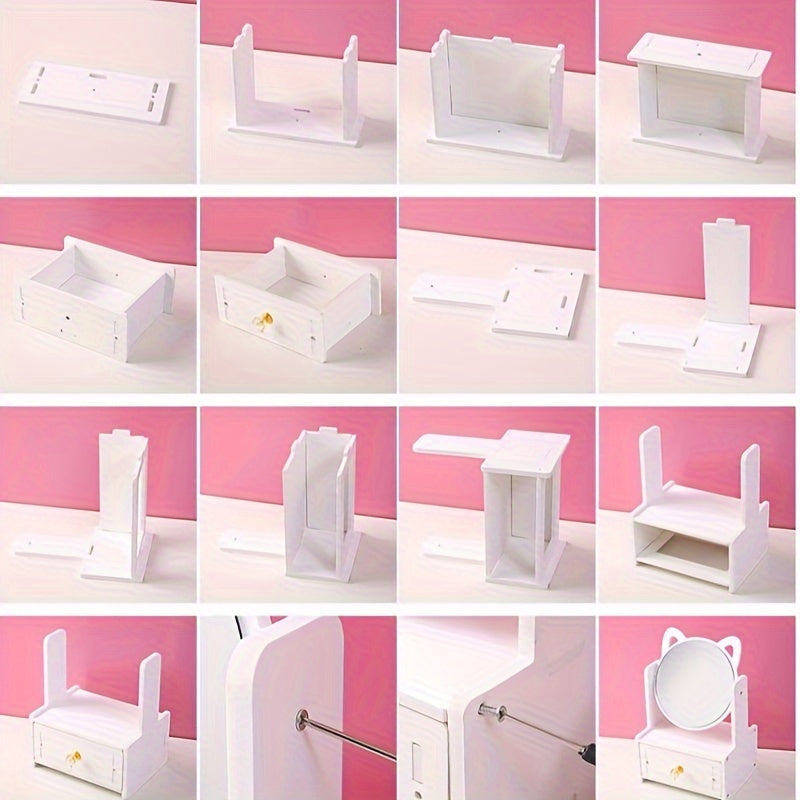 Cat Ear Vanity Mirror with Storage Rotating Tabletop Makeup & Jewelry