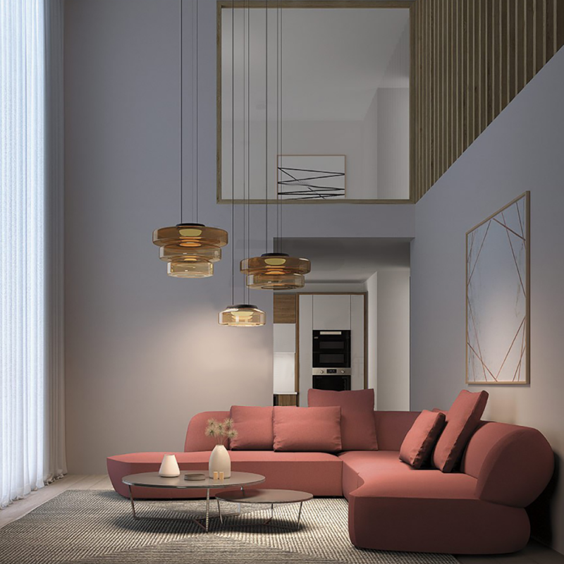 Layered Glass Living Room Pendant Light with Modern Halo Design