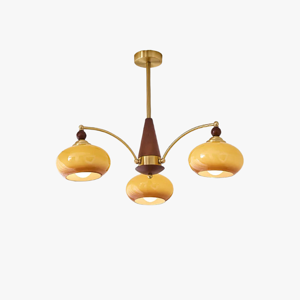 Retro Chandelier Cluster in Vintage Wood & Brass