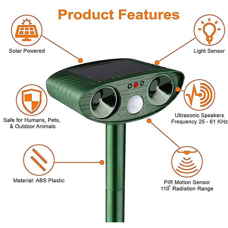 Garden Ultrasonic Rabbit Repeller Solar Powered Outdoor Pest Deterrent