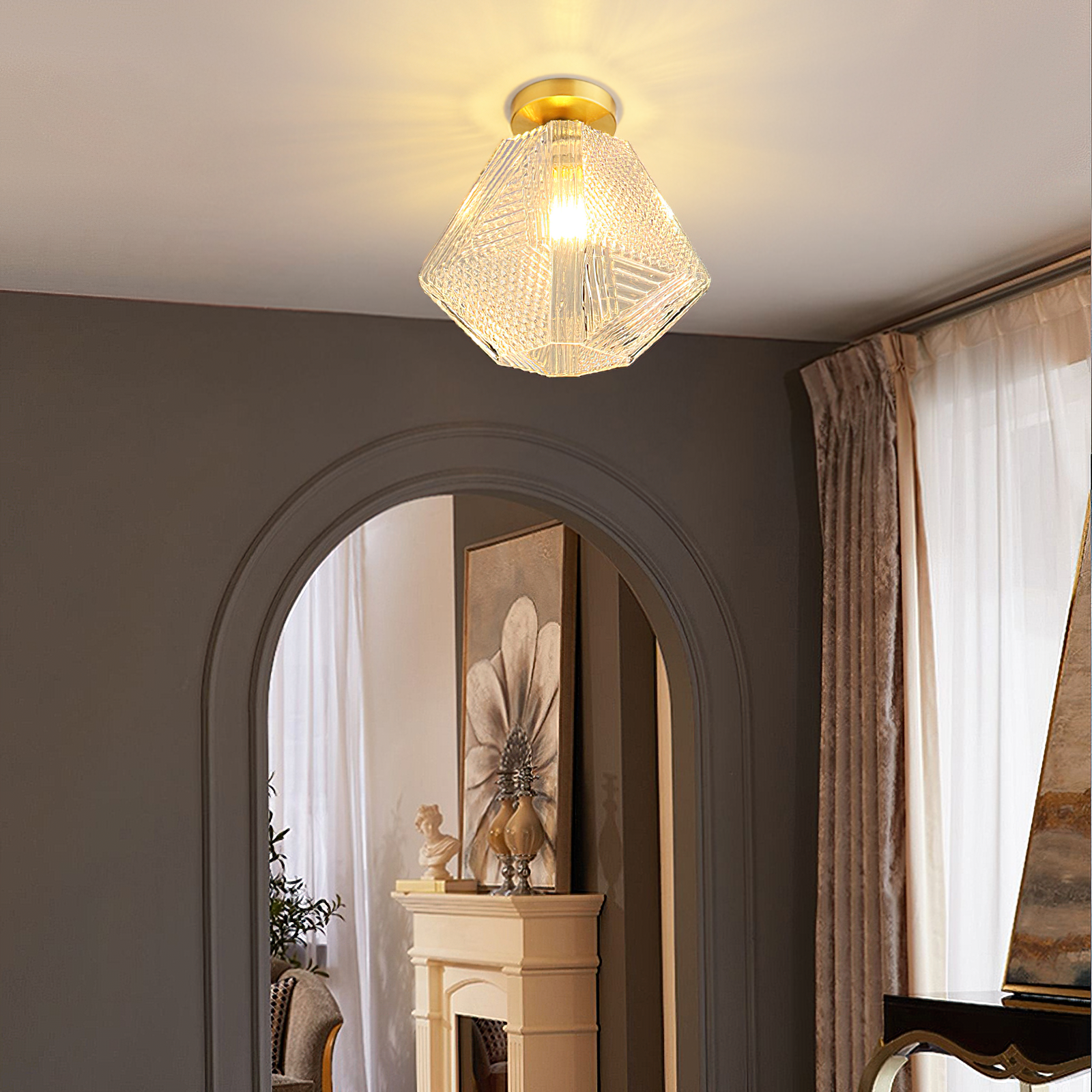 Vintage Diamond Cut Ceiling Light Luxury Art Deco Style