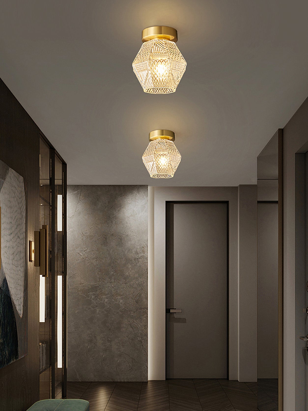 Vintage Diamond Cut Ceiling Light Luxury Art Deco Style