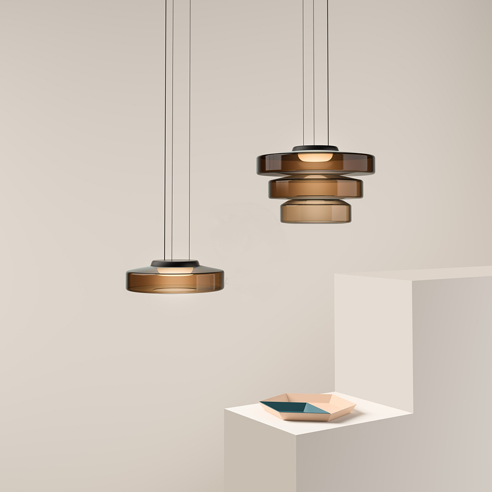 Layered Glass Living Room Pendant Light with Modern Halo Design