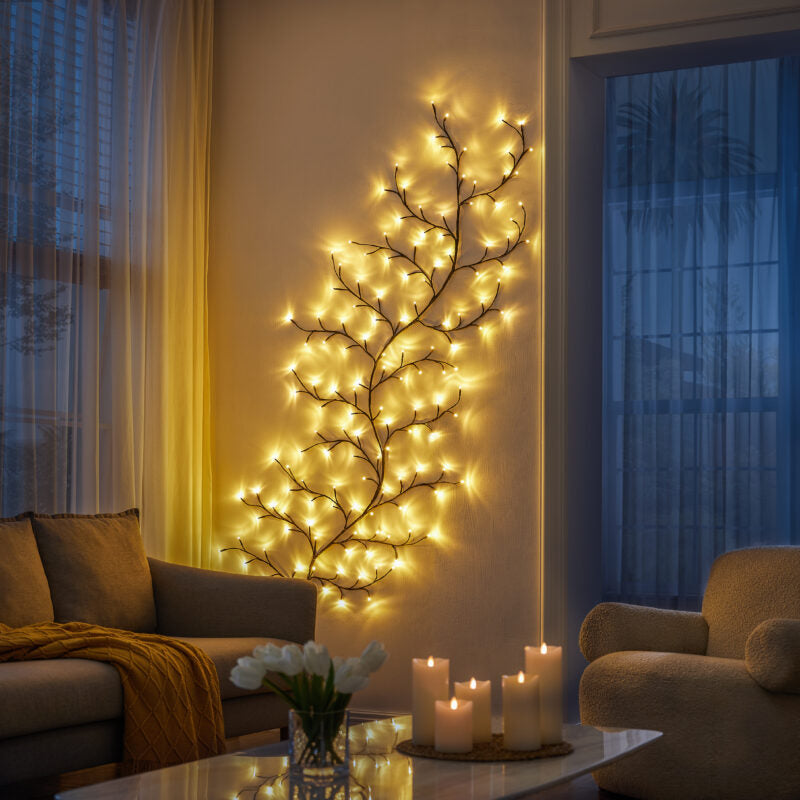 Glowing tree branch as wall decoration - Ambient lighting for indoor spaces