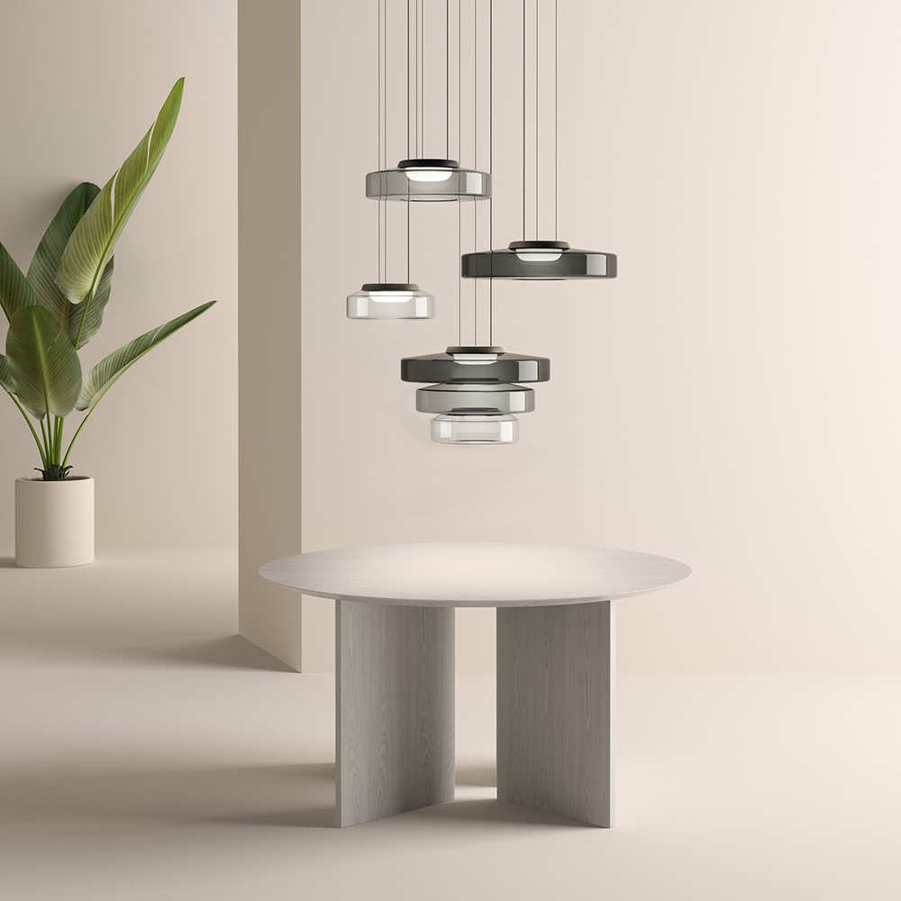 Layered Glass Living Room Pendant Light with Modern Halo Design