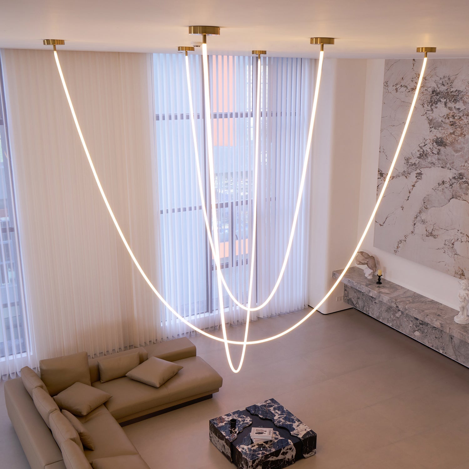 Contemporary LED Suspension Light Custom Length Hanging Pendant