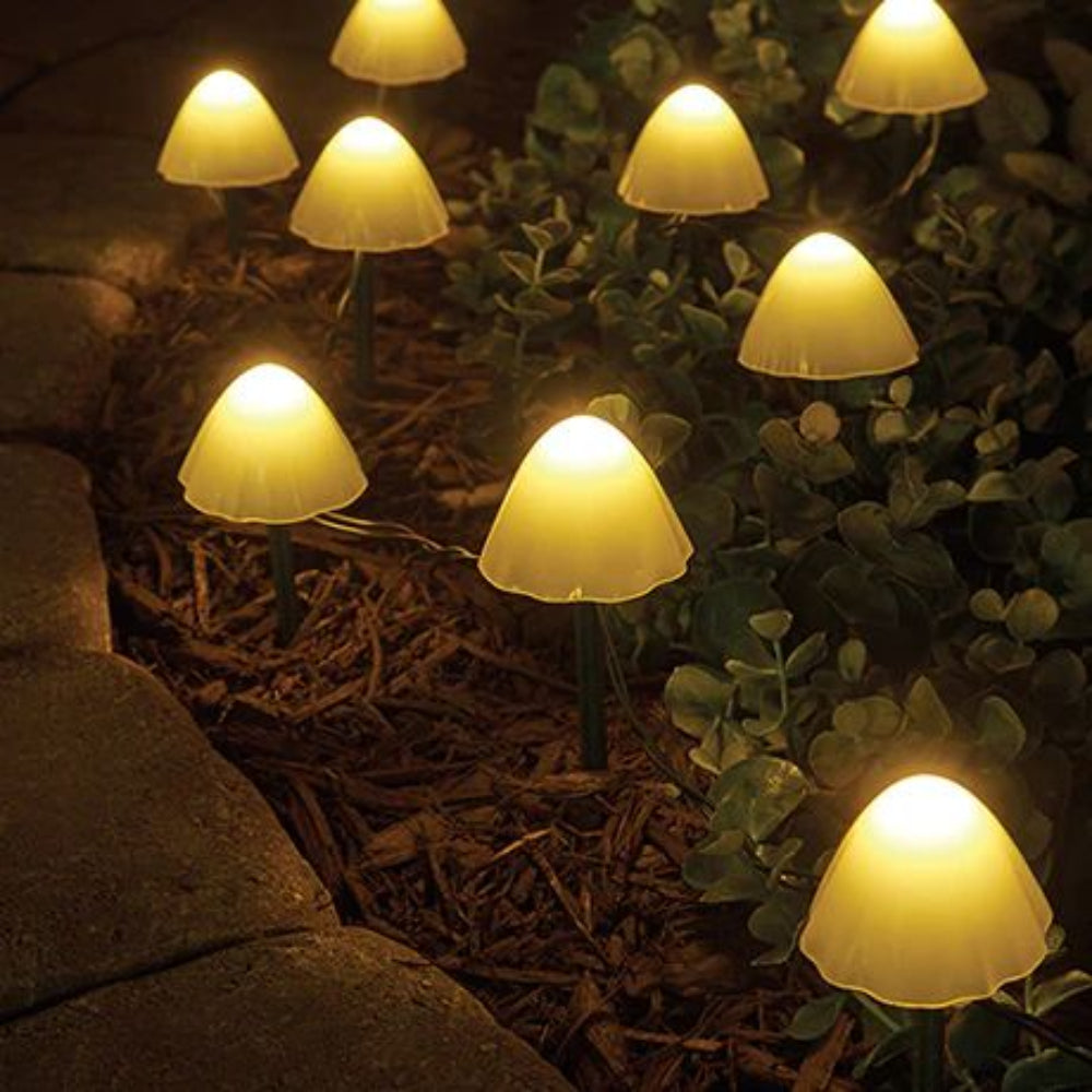 Solar Mushroom Garden Lights Weather-Resistant Outdoor LED String with Auto Sensor