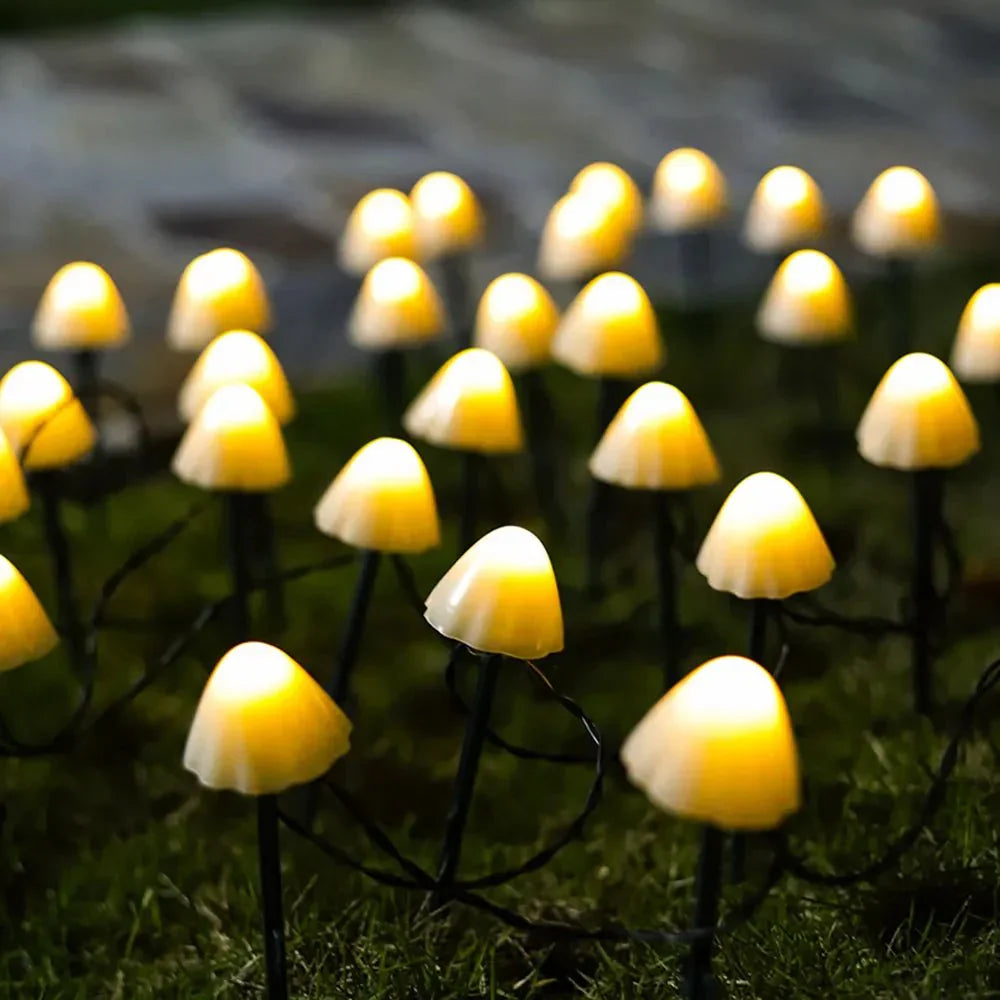 Solar Mushroom Garden Lights Weather-Resistant Outdoor LED String with Auto Sensor