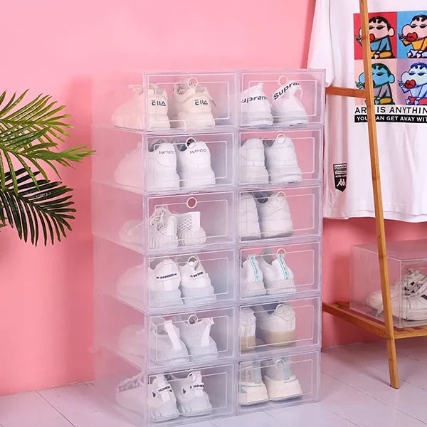 Clear Stackable Shoe Storage Boxes Space-Saving Organizer