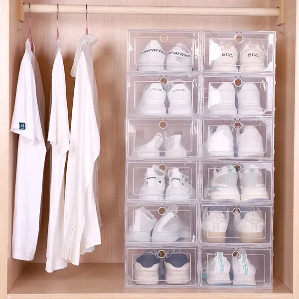 Clear Stackable Shoe Storage Boxes Space-Saving Organizer