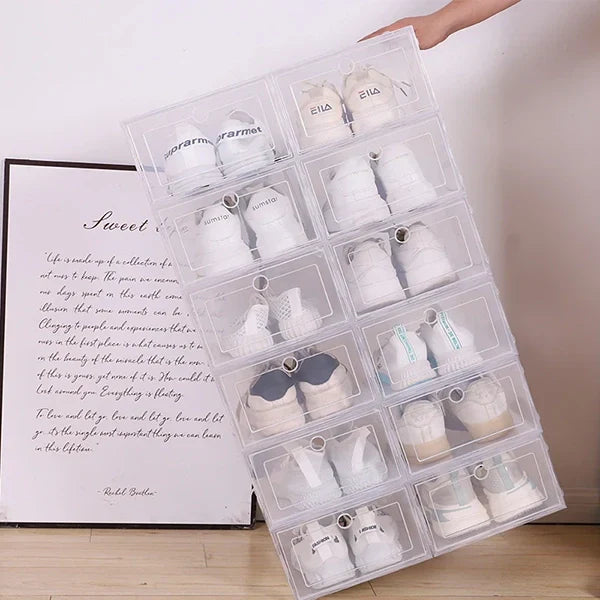 Clear Stackable Shoe Storage Boxes Space-Saving Organizer