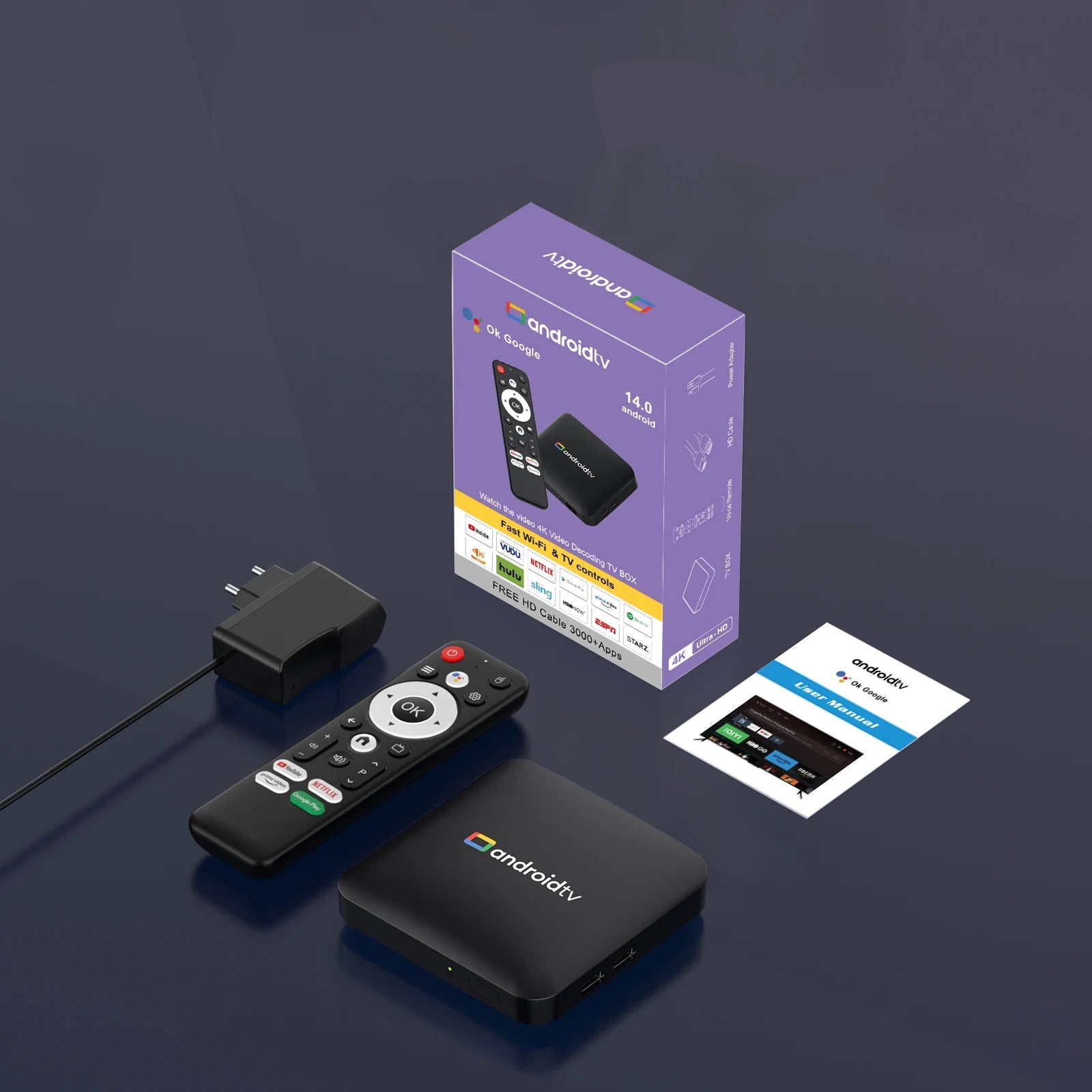 Smart TV box with remote control and 4k support
