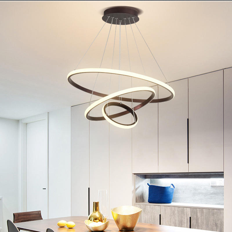 Modern Stylish Pendant Light with Adjustable 3-Ring Dimmable LED Lamp