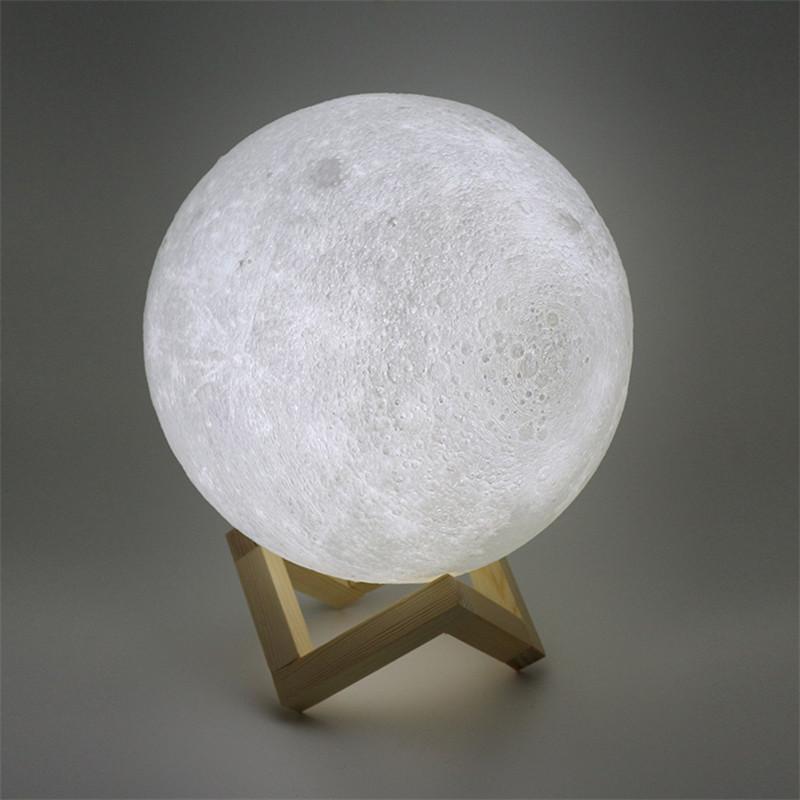 Rechargeable moon lamp with wooden stand
