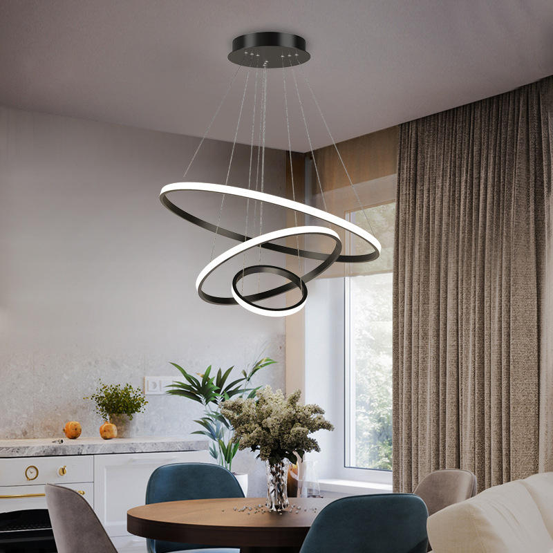 Modern Stylish Pendant Light with Adjustable 3-Ring Dimmable LED Lamp