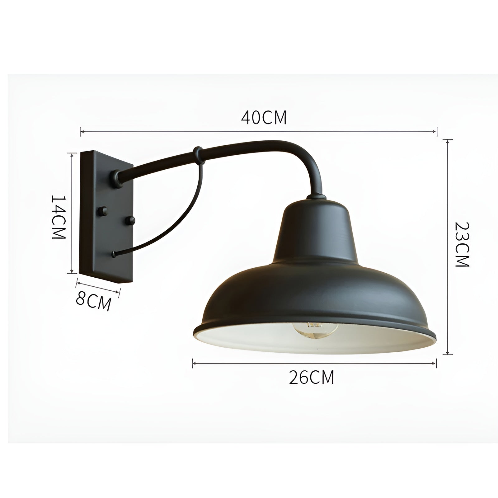 Homora Wandlamp met Gebogen Arm en IJzeren Kap