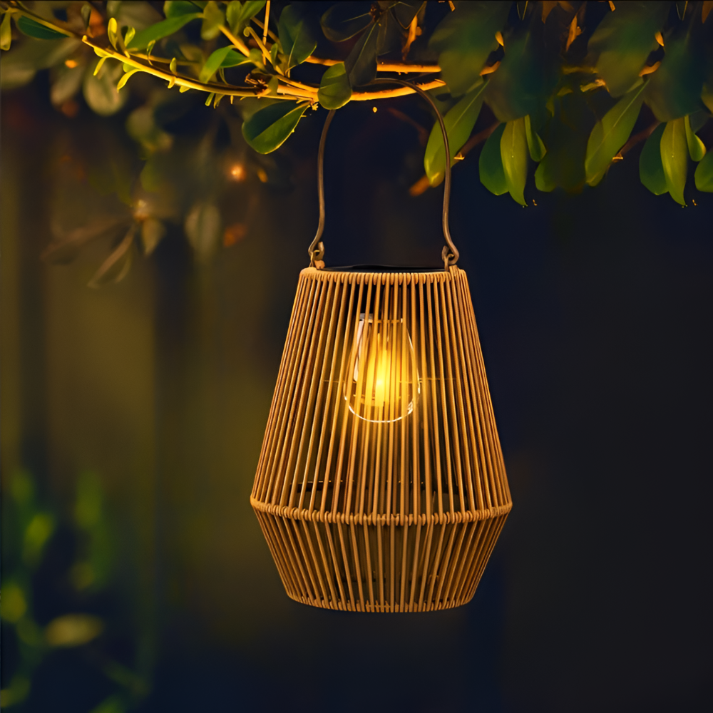 Solar-Powered Outdoor Light Rustic Wicker Design for Patio & Balcony