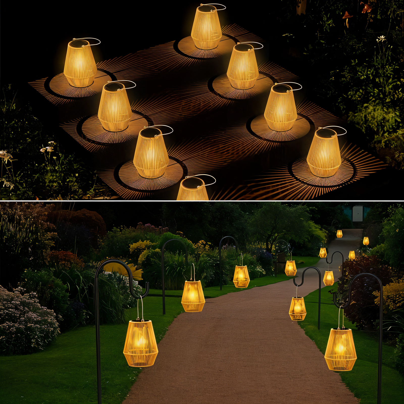 Solar-Powered Outdoor Light Rustic Wicker Design for Patio & Balcony
