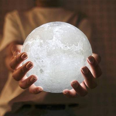 Rechargeable moon lamp with wooden stand