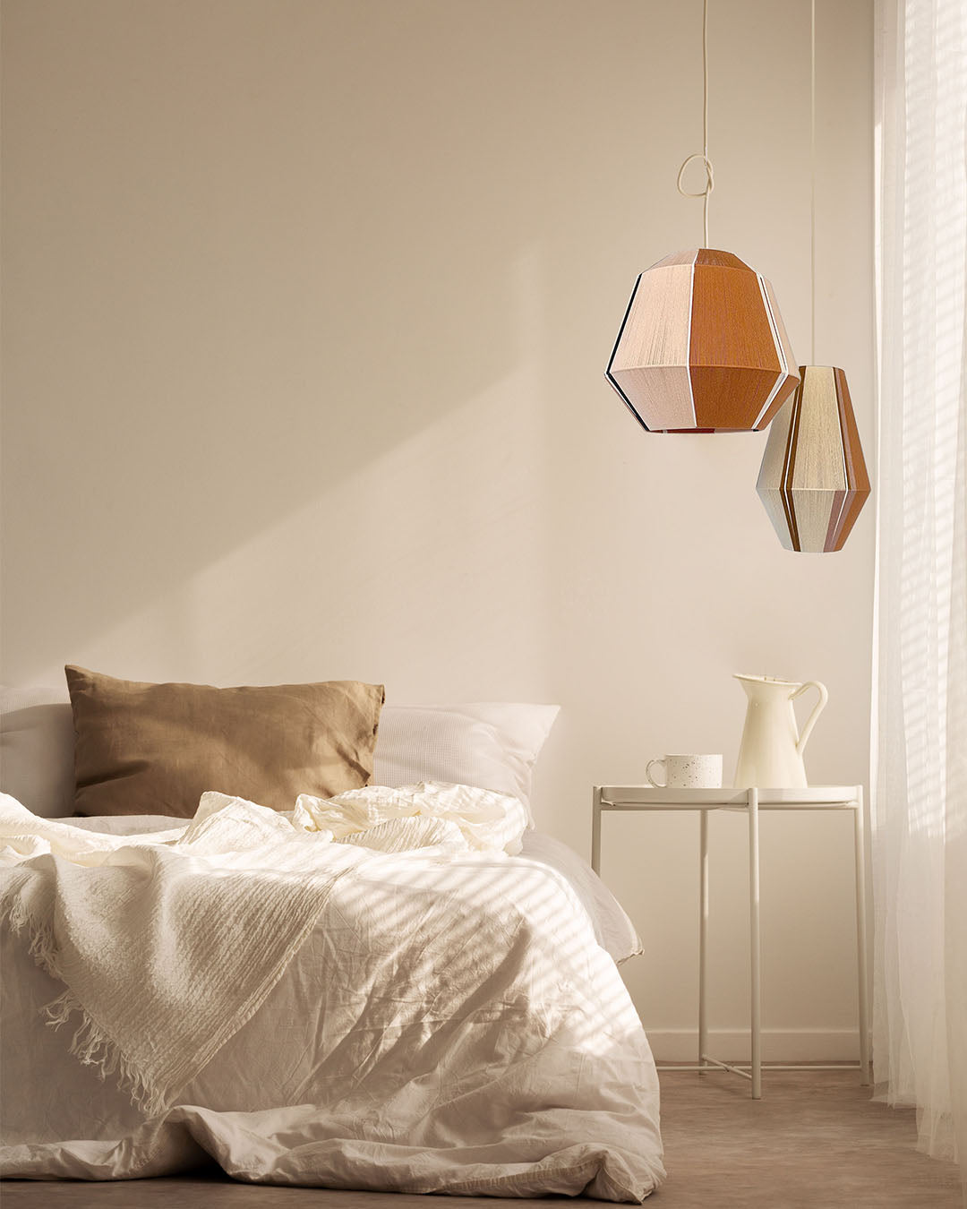 Handwoven cotton pendant lamp in geometric design