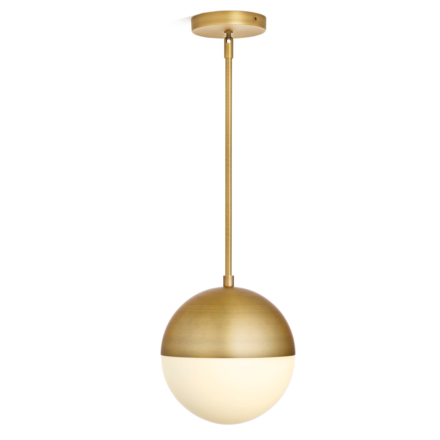 Pendant lamp with glass globe and brass shade