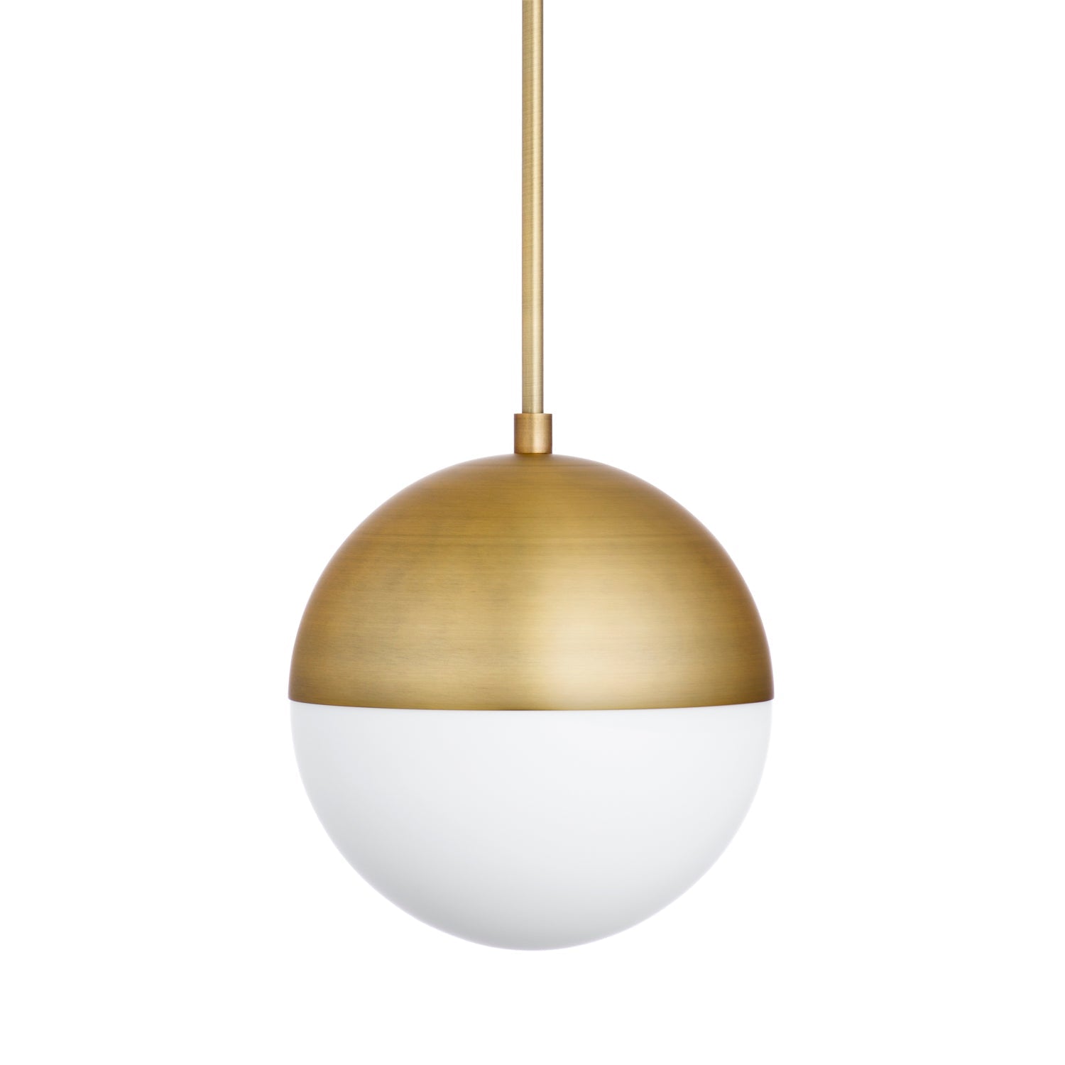 Pendant lamp with glass globe and brass shade