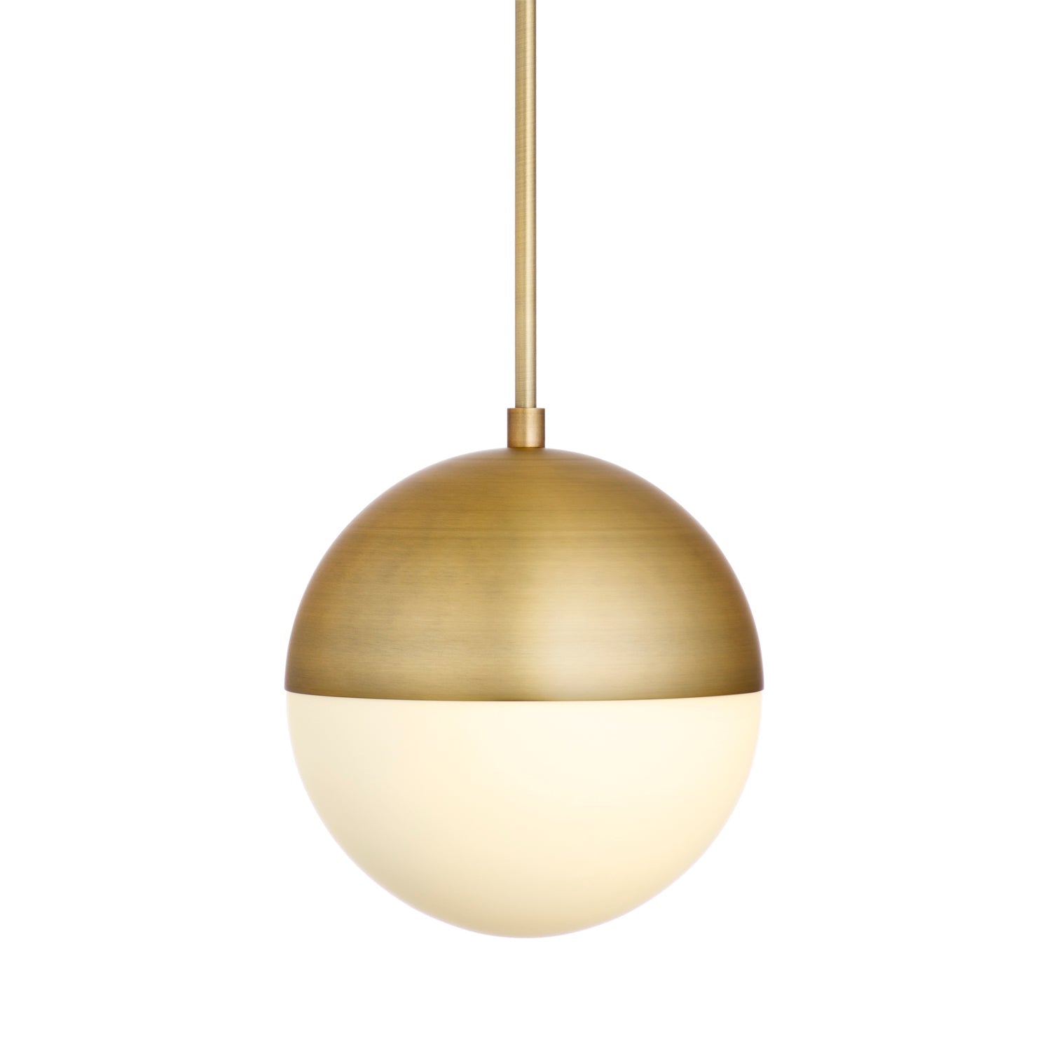 Pendant lamp with glass globe and brass shade