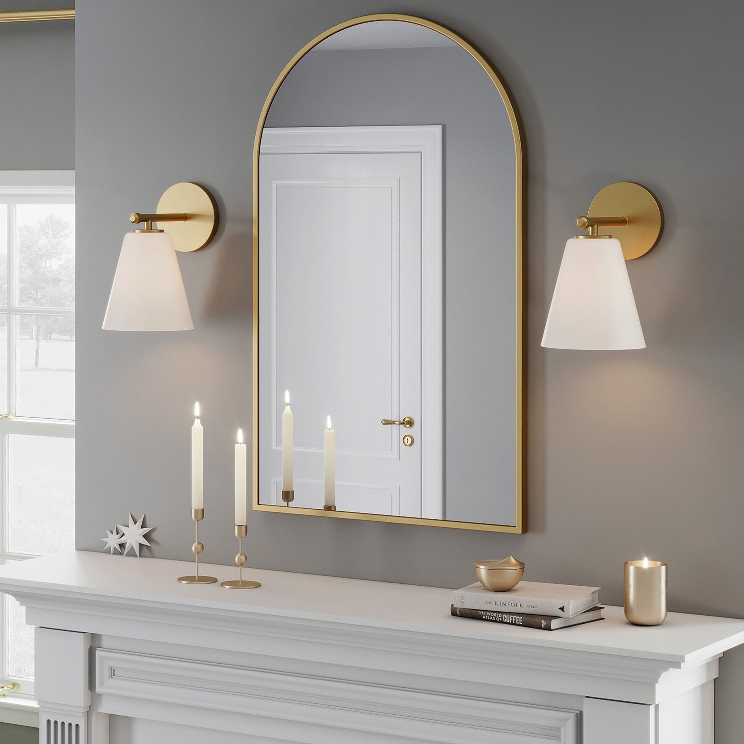 Wall lamp with tapered opal glass shade