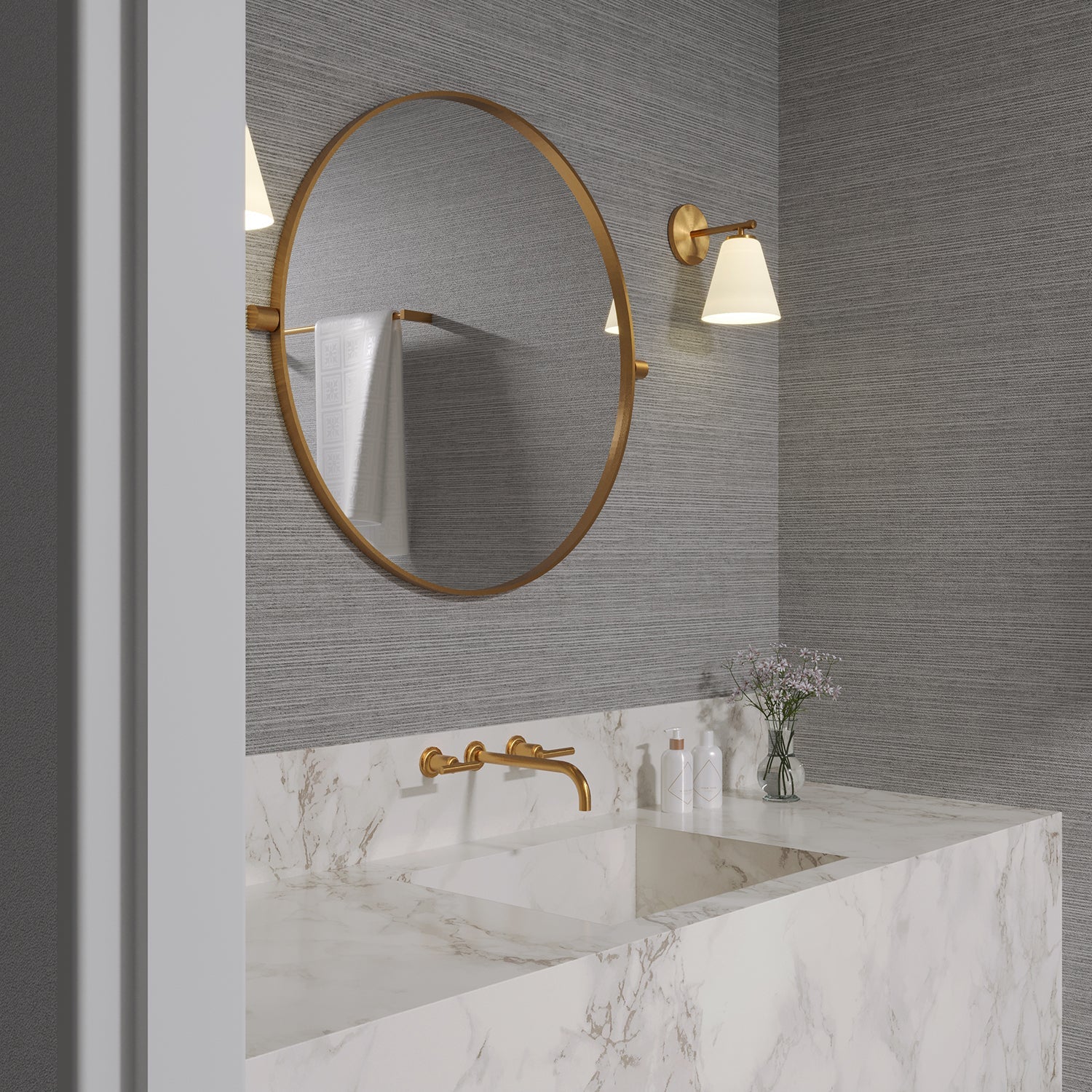 Wall lamp with tapered opal glass shade