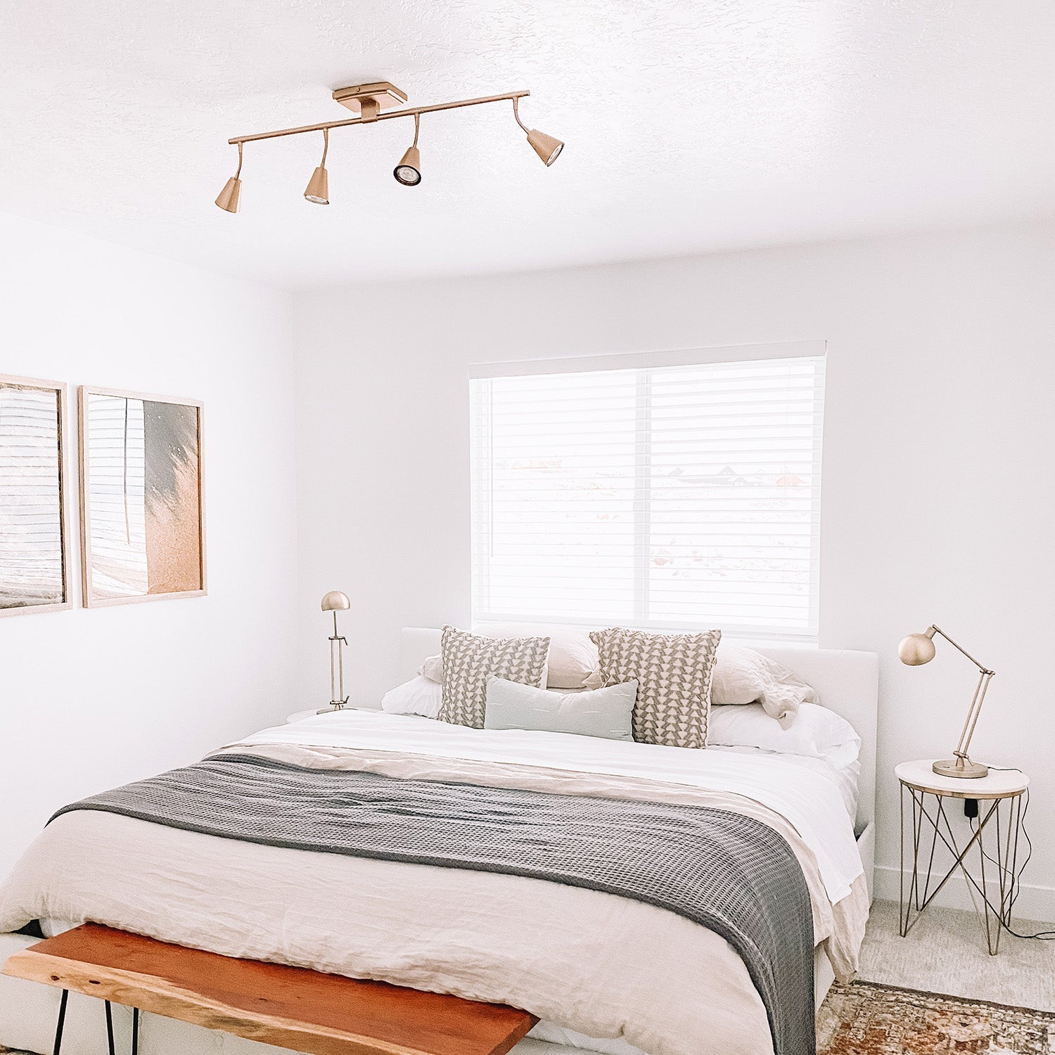 Brushed brass ceiling spotlight with four adjustable light heads
