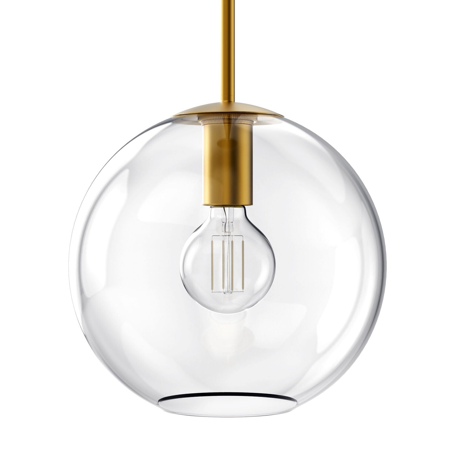 Pendant lamp with glass globe and brass-colored fitting