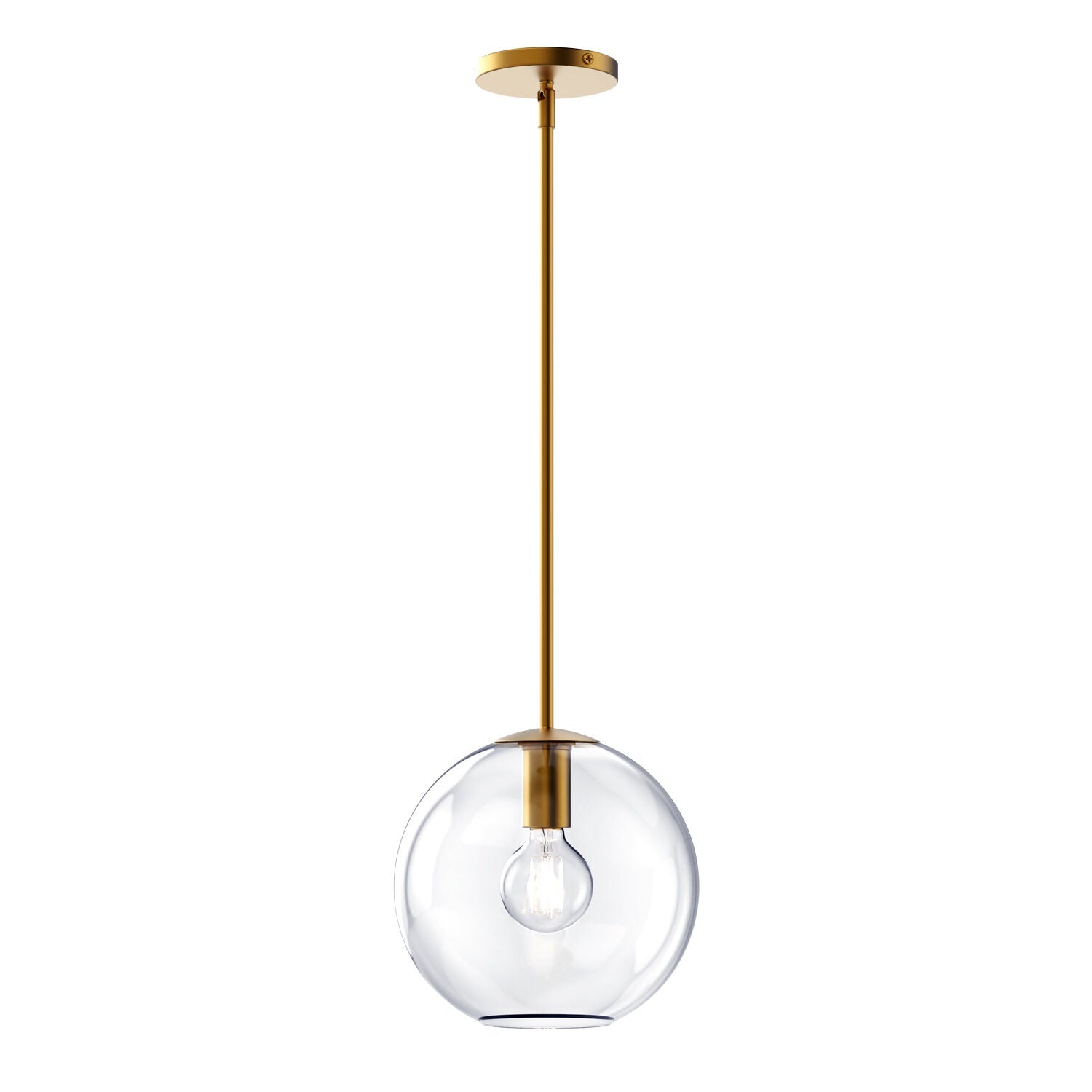 Pendant lamp with glass globe and brass-colored fitting