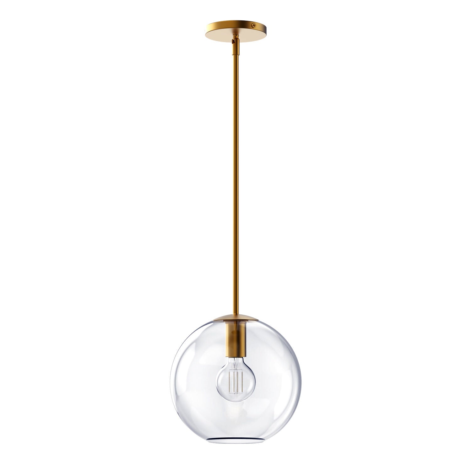 Pendant lamp with glass globe and brass-colored fitting