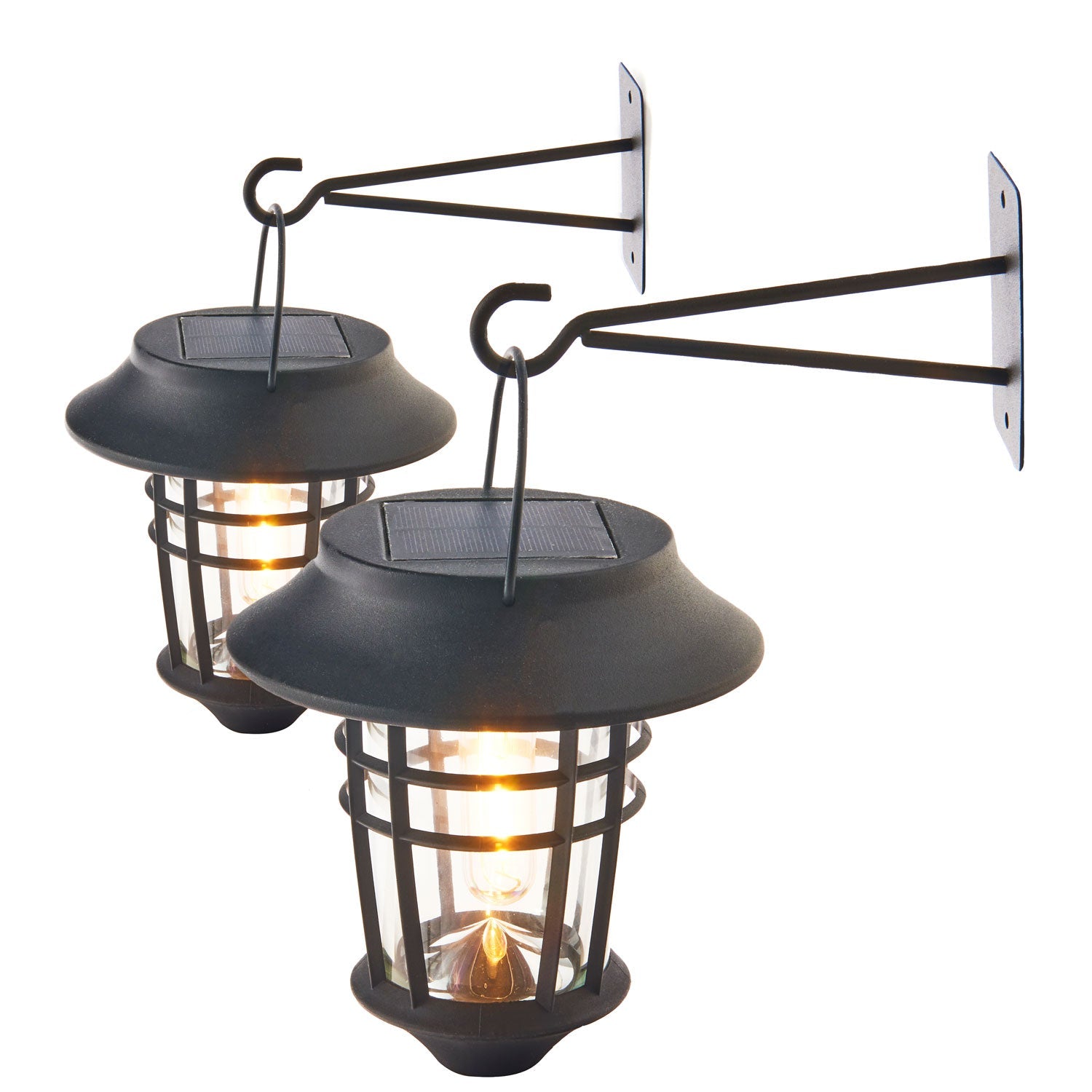Set solar-powered lanterns with hook attachment