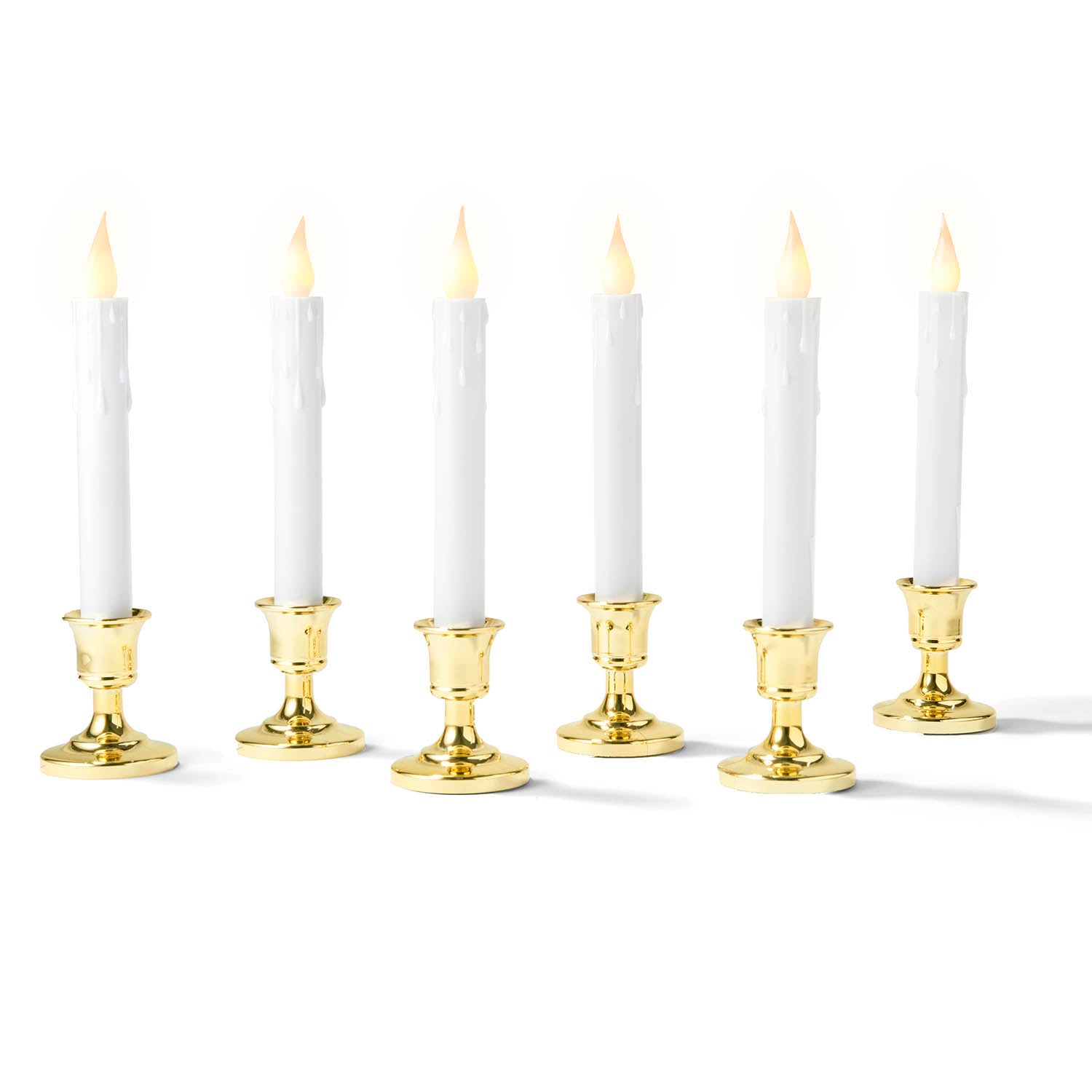 Set van 6 LED vensterkaarsen met goudkleurige houder