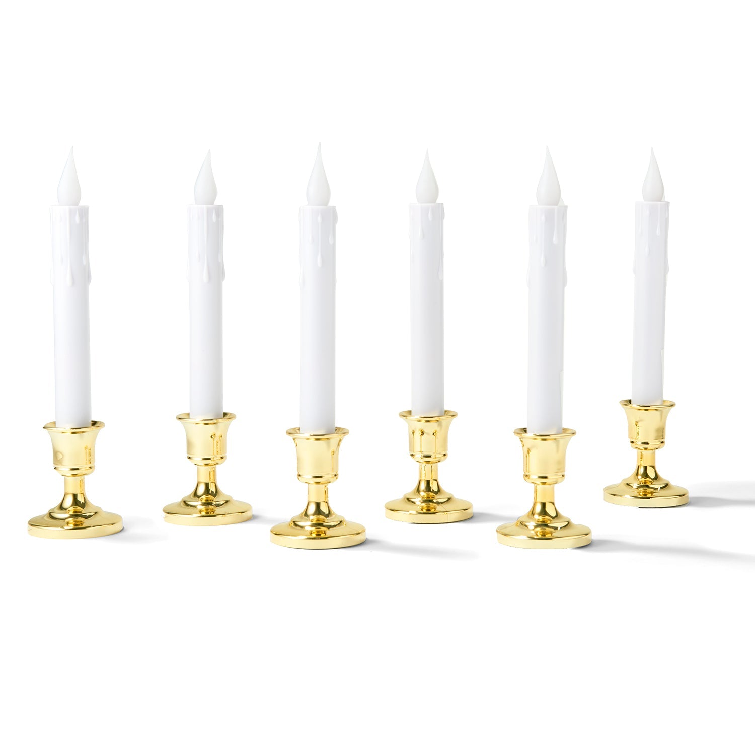 Set van 6 LED vensterkaarsen met goudkleurige houder