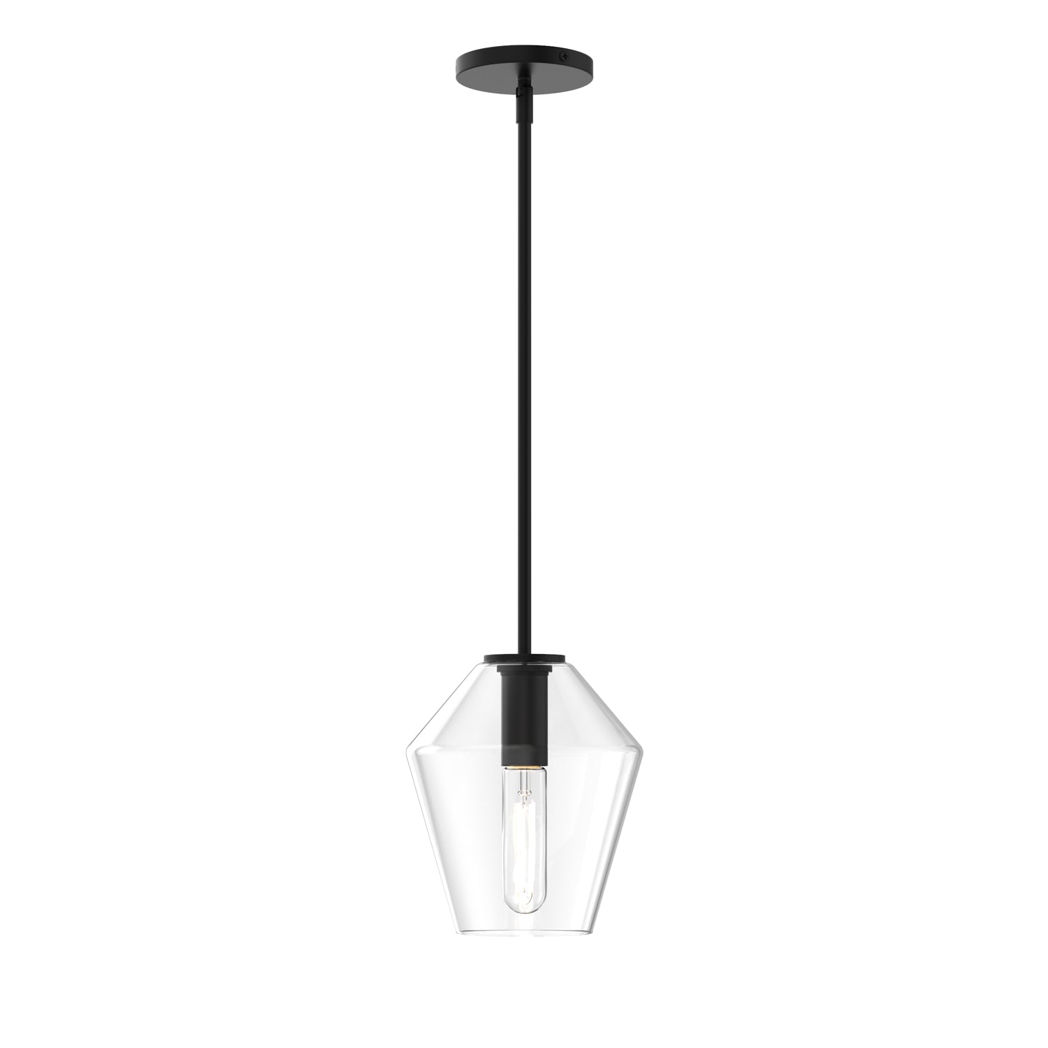 Pendant lamp with diamond-shaped glass shade and black finish
