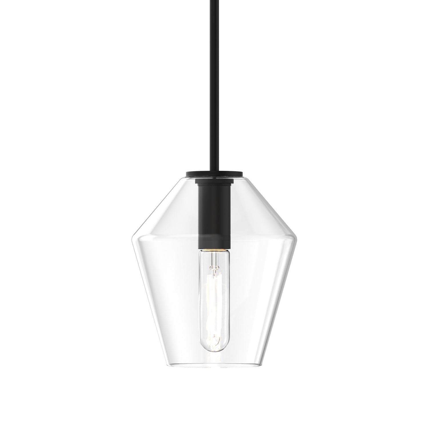 Pendant lamp with diamond-shaped glass shade and black finish