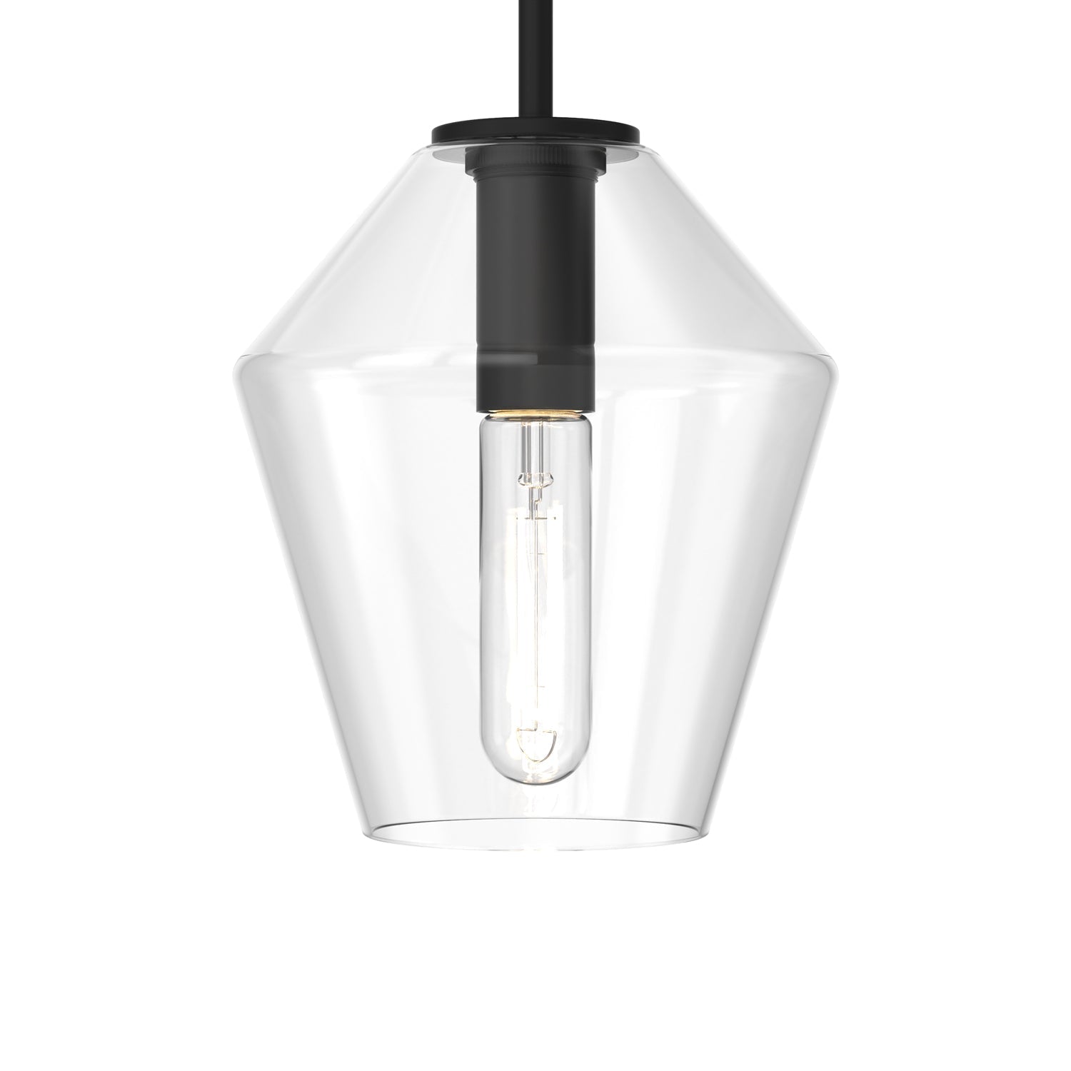 Pendant lamp with diamond-shaped glass shade and black finish